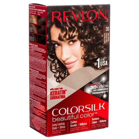 Revlon Colorsilk Beautiful Permanent Long Lasting Color Hair Dye with 3D Color and Keratin, 30 Dark Brown, 2 PACK