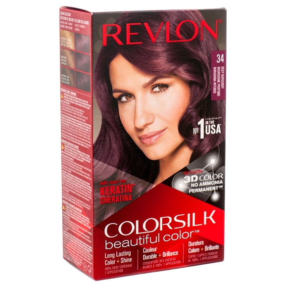 Revlon Colorsilk Beautiful Permanent Long Lasting Color Hair Dye with 3D Color and Keratin, 34 Deep Burgundy, 12 PACK