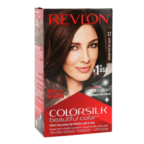 Revlon Colorsilk Beautiful Permanent Long Lasting Color Hair Dye with 3D Color and Keratin, 37 Dark Golden Brown, 12 PACK