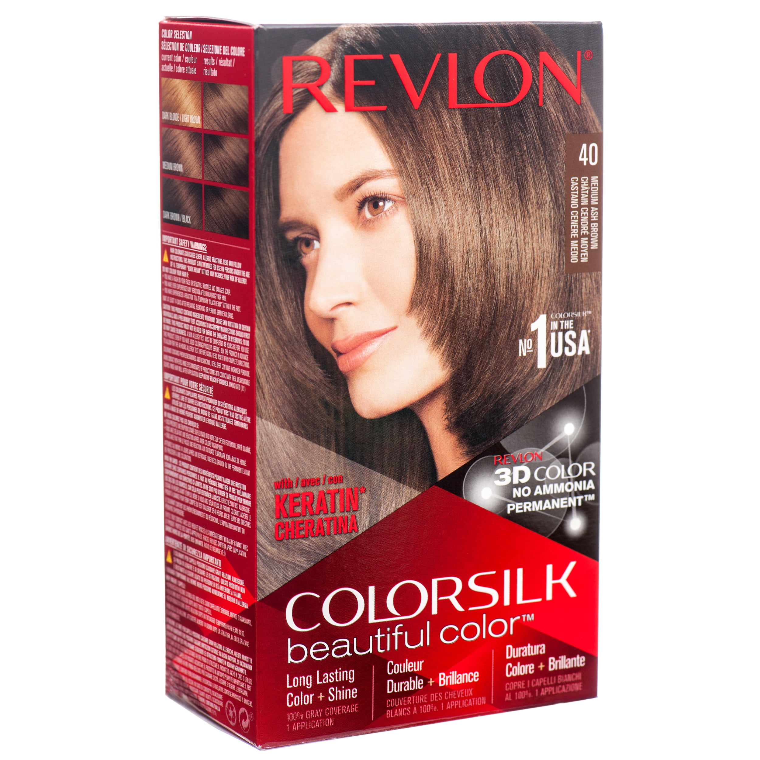 Revlon Colorsilk Beautiful Permanent Long Lasting Color Hair Dye with 3D Color and Keratin, 40 Medium Ash Brown, 12 PACK