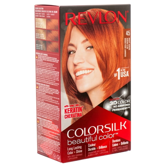 Revlon Colorsilk Beautiful Permanent Long Lasting Color Hair Dye with 3D Color and Keratin, 45 Bright Auburn, 12 PACK