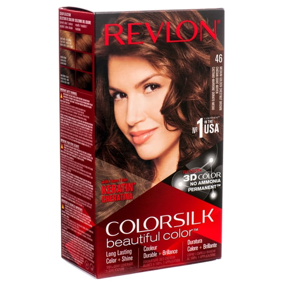 Revlon Colorsilk Beautiful Permanent Long Lasting Color Hair Dye with 3D Color and Keratin, 46 Medium Golden Chestnut Brown, 12 PACK