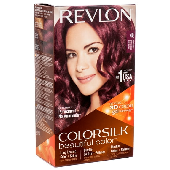 Revlon Colorsilk Beautiful Permanent Long Lasting Color Hair Dye with 3D Color and Keratin, 48 Burgundy, 2 PACK