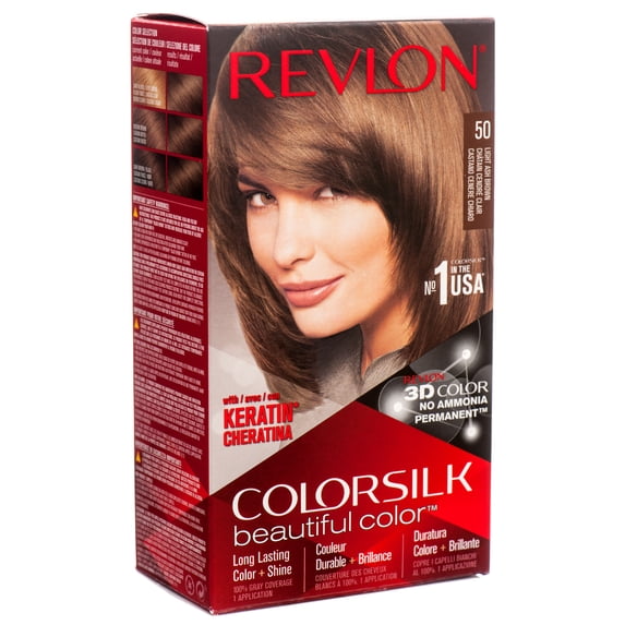 Revlon Colorsilk Beautiful Permanent Long Lasting Color Hair Dye with 3D Color and Keratin, 50 Light Ash Brown, 2 PACK