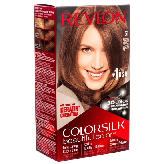 Revlon Colorsilk Beautiful Permanent Long Lasting Color Hair Dye with 3D Color and Keratin, 51 Light Brown, 2 PACK