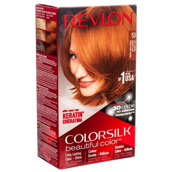 Revlon Colorsilk Beautiful Permanent Long Lasting Color Hair Dye with 3D Color and Keratin, 53 Light Auburn, 12 PACK