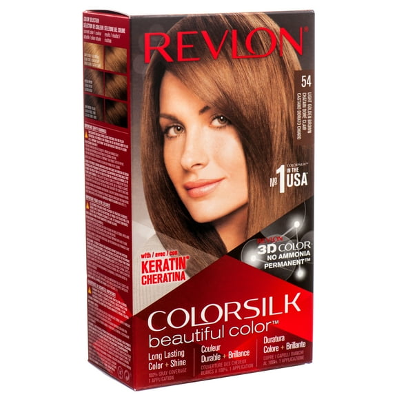 Revlon Colorsilk Beautiful Permanent Long Lasting Color Hair Dye with 3D Color and Keratin, 54 Light Golden Brown, 12 PACK