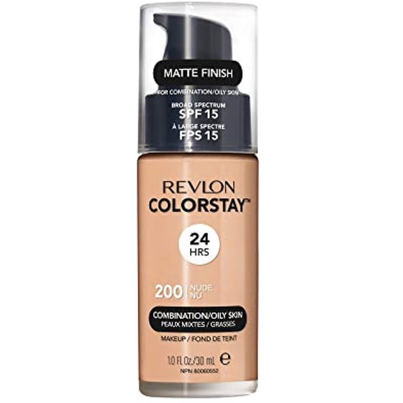 Revlon Colorstay Liquid Foundation Makeup For Combination/Oily Skin Spf 15, Longwear Medium-Full Coverage With Matte Finish, Nude (200), 1.0 Oz