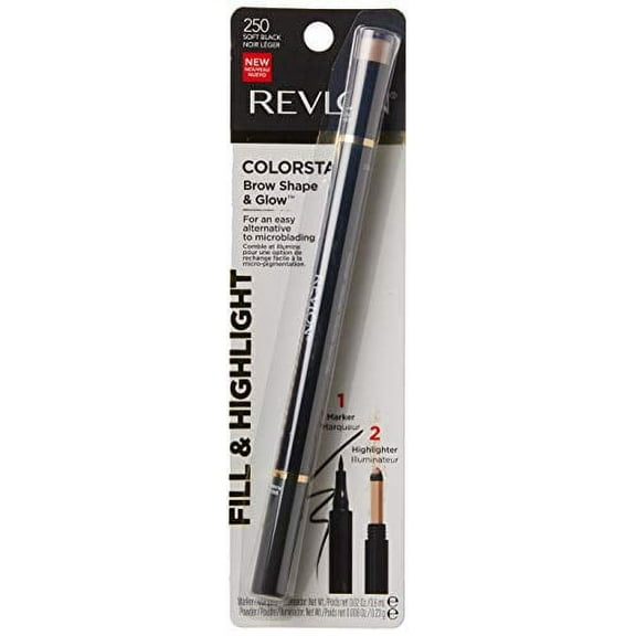 Revlon Colorstay Shape & Glow Brow Marker Highlighter, Soft Black, 0.02 Oz (Marker), (Highlighter)