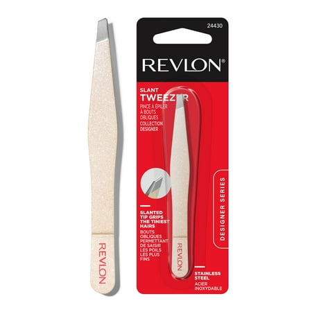 Revlon Designer Series Slanted Tip Tweezer, Stainless Steel, Neutral Glam, 1 Count