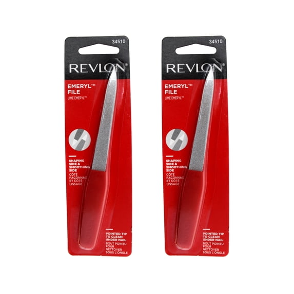 Revlon Emeryl File, Metal Nail File with Easy Grip Handle and Double Sided File Buffer for Precise Nail Shaping and Smoothing, 1 Count - 2 Pack