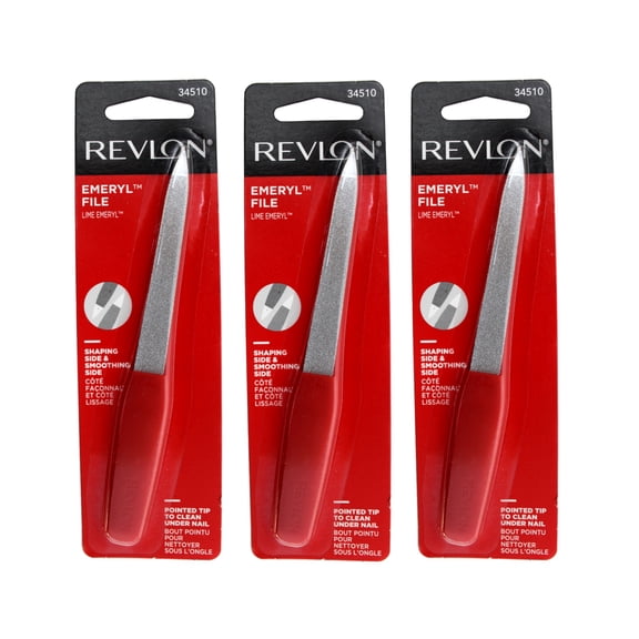 Revlon Emeryl File, Metal Nail File with Easy Grip Handle and Double Sided File Buffer for Precise Nail Shaping and Smoothing, 1 Count - 3 Pack