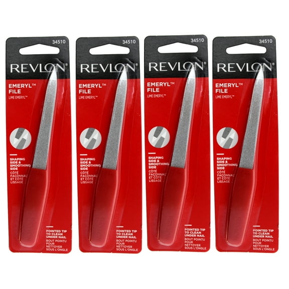 Revlon Emeryl File, Metal Nail File with Easy Grip Handle and Double Sided File Buffer for Precise Nail Shaping and Smoothing, 1 Count - 4 Pack