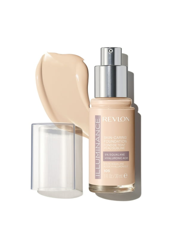 Revlon Illuminance Skin-Caring Liquid Foundation, Hyaluronic Acid, Hydrating and Nourishing Formula with Medium Coverage, 105 Cream Ivory, 1 fl oz.