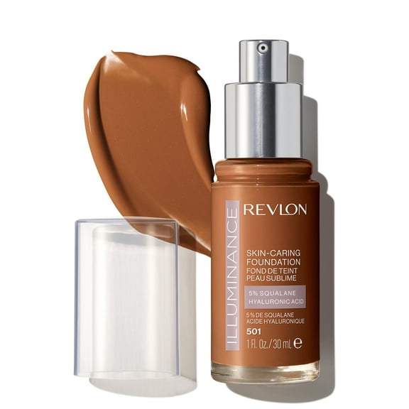 Revlon Illuminance Skin-Caring Liquid Foundation Makeup, Medium Coverage, 501 Toasted Caramel, 1 fl oz