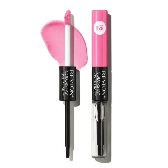 Revlon Liquid Lipstick with Clear Lip Gloss by Revlon, ColorStay Face Makeup, Overtime Lipcolor, Dual Ended with Vitamin E in Pink, 490 For Keeps Pink, 0.07 fl oz