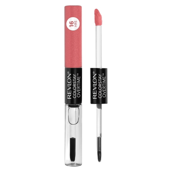 Revlon Liquid Lipstick with Clear Lip Gloss by Revlon, ColorStay Face Makeup, Overtime Lipcolor, Dual Ended with Vitamin E in Red/ Coral, 430 Perennial Peach, 0.07 fl oz