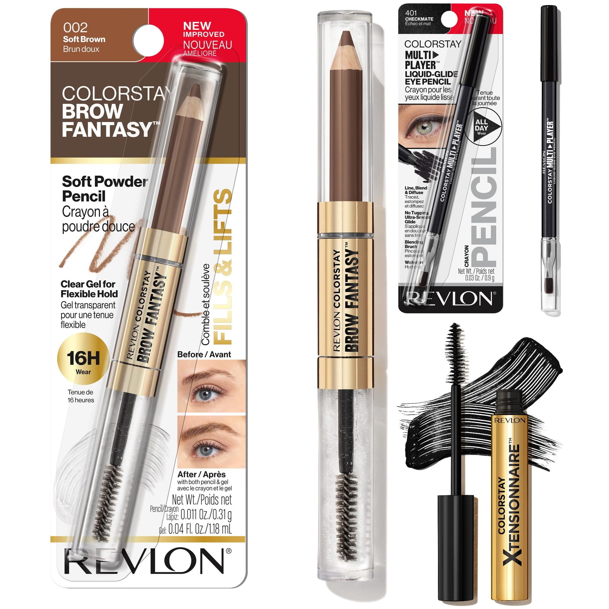 Revlon Moonlit Smokeshow Bundle as featured in Christian Siriano’s NYFW show, Multiplayer Eye Pencil, Xtensionnaire Mascara, and Brow Fantasy, Pack of 3