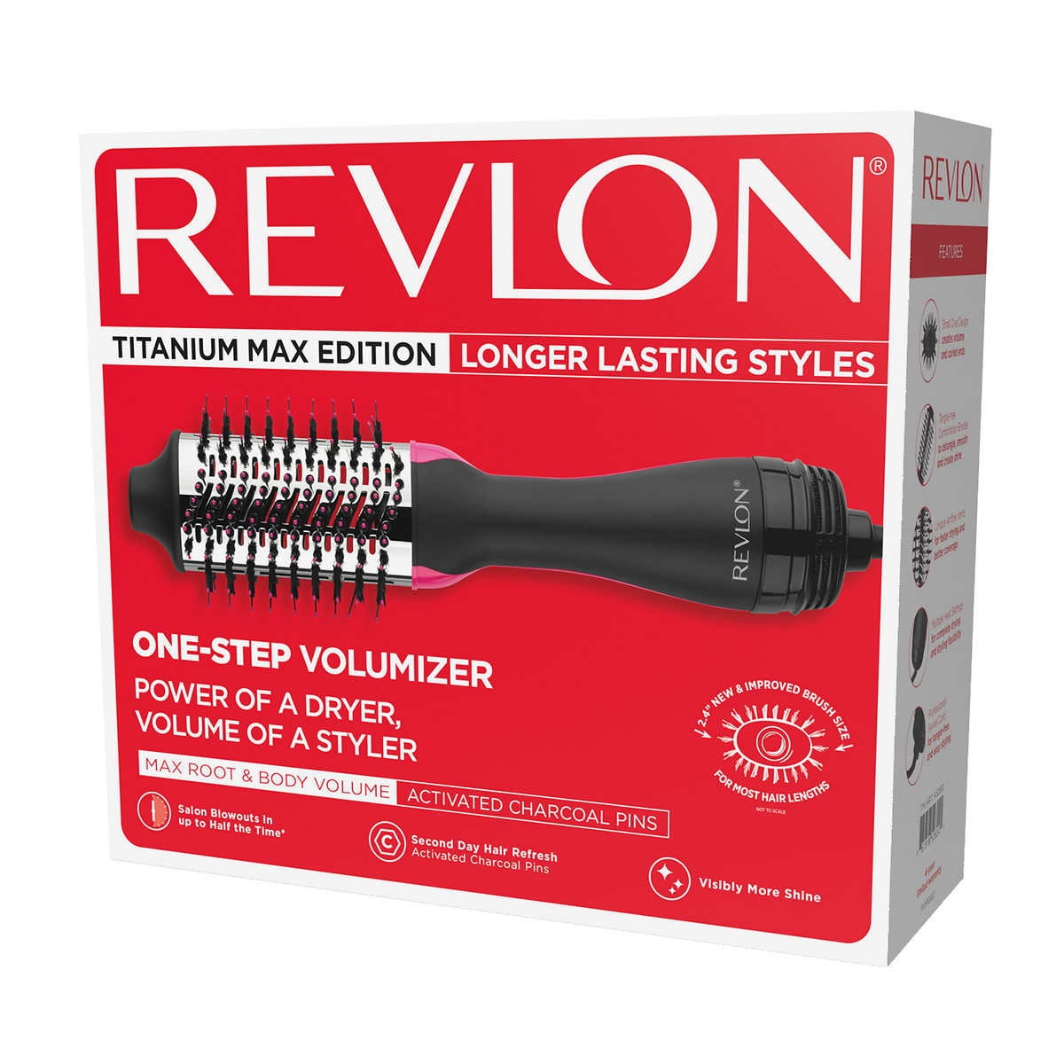 Revlon One-Step Hair Dryer Black Hot Brush, Titanium 2.4\