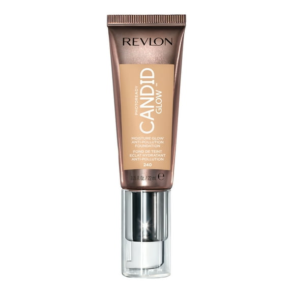 Revlon PhotoReady Candid Glow Moisture Glow Anti-Pollution Foundation with Vitamin E and Prickly Pear Oil, Anti-Blue Light Ingredients, 240 Natural Beige, 0.75 fl oz