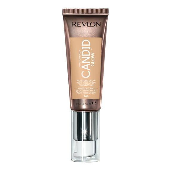 Revlon PhotoReady Candid Glow Moisture Glow Anti-Pollution Foundation with Vitamin E and Prickly Pear Oil, Anti-Blue Light Ingredients, 240 Natural Beige, 0.75 fl oz