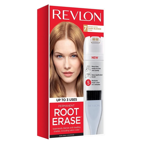 Revlon Root Erase Permanent Hair Color, At-Home Root Touchup Hair Dye with Applicator Brush for Multiple Use, 100% Gray Coverage, 7 Dark Blonde, 3.2 fl oz