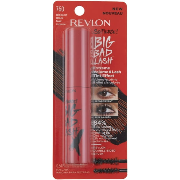 Revlon So Fierce! Big Bad Lash Mascara, Volumizing Darkening Eyelash Tint with Double Sided Brush, 760 Blackest Black, 0.34 fl. Oz (Pack of 4)