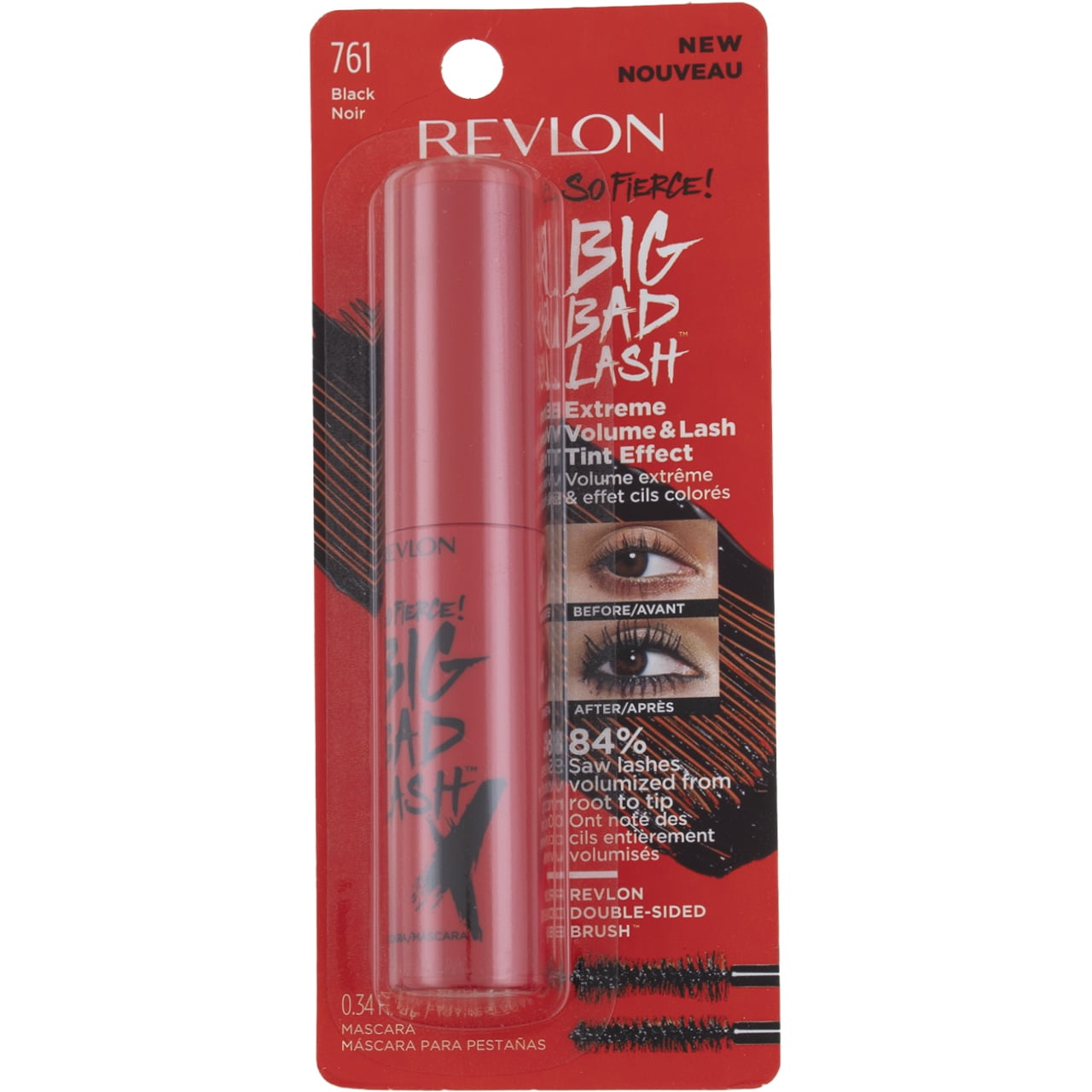 Revlon So Fierce! Big Bad Lash Mascara, Volumizing Darkening Eyelash Tint with Double Sided Brush, 761 Black, 0.34 fl. Oz (Pack of 6)