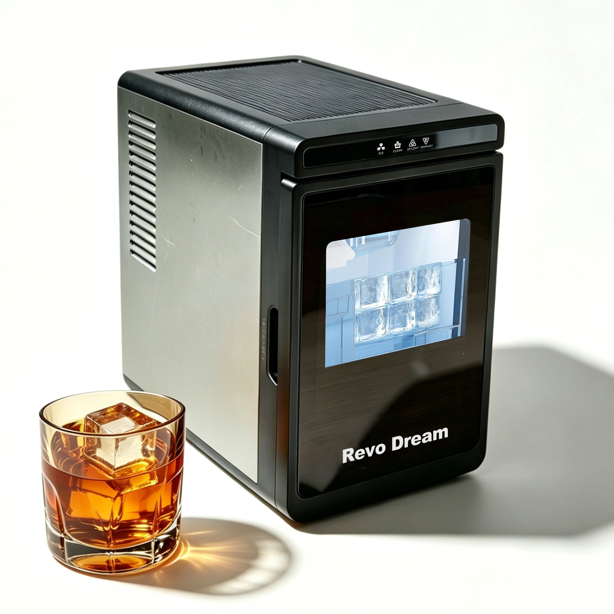 Revo Dream Ice Machines Countertop, 40mm Square Clear Ice Maker for Whiskey & Cocktails