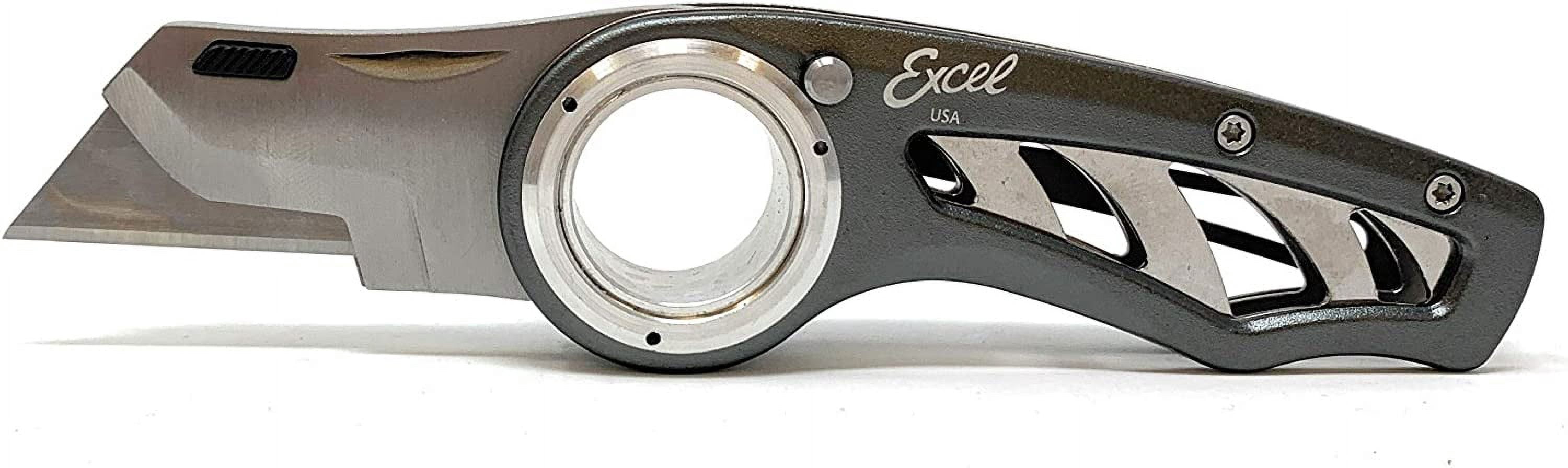 Revo Folding Utility Knife – Heavy-Duty Box Cutter with Aluminum Body, Quick-Change #92 Blades, 3 Lock Positions Design, Anti-Slip Finger Loop Grip, Holster Included – Grey