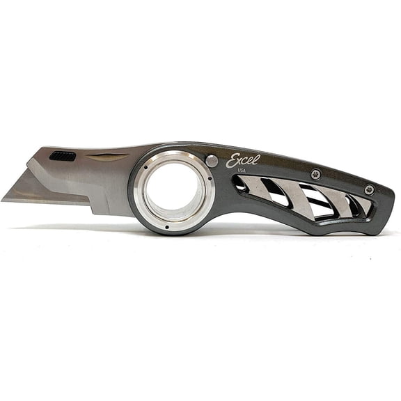Revo Folding Utility Knife  Heavy-Duty Box Cutter with Aluminum Body, Quick-Change #92 Blades, 3 Lock Positions Design, Anti-Slip Finger Loop Grip, Holster Included  Grey