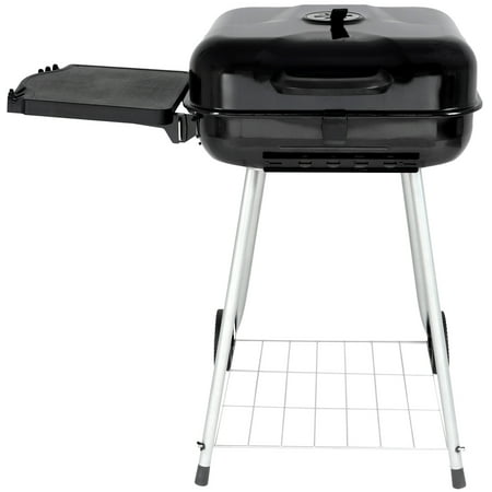 RevoAce 22" Square Steel Charcoal Grill with Foldable Side Shelf, Black