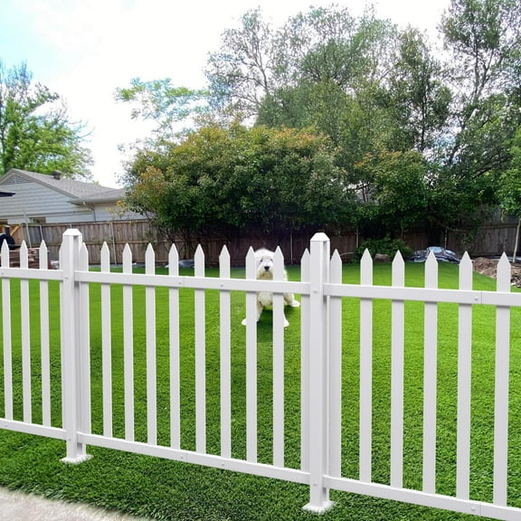 RevoGlow Commerce 5 Sets 36"H x 84"W Vinyl White Picket Fence Panels Decorative Fencing for Front Porch Yard Garden Pool (20 Pickets, Straight)