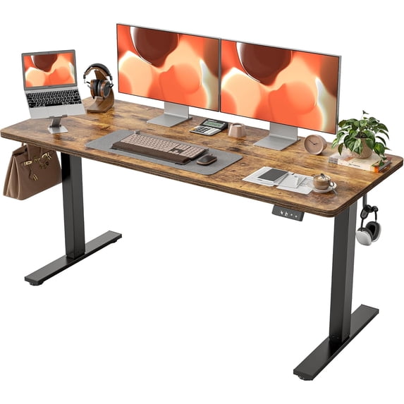 RevoGlow Commerce 63 x 24 Inch Electric Standing Desk, Sit to Stand Up, Work Home Office Table for Study, Writing, and Games, Splice Board, Rustic Brown