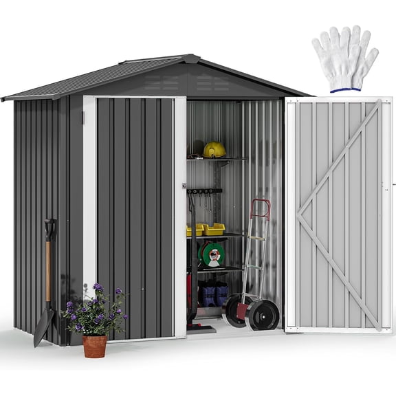 RevoGlow Commerce 6x4ft Metal Outdoor Tool Shed, Garden Storage Shed for Backyard, Lawn, and Patio, Heavy-Duty Storage Unit with Four Vents & Lockable Door for Storing Tools, Equipment & Trash Bins