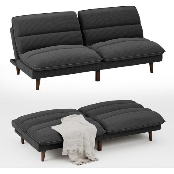 RevoGlow Commerce Futon Sofa Bed Corduroy Futon Couch Adjustable Sleeper Sofa Bed for Small Apartment Modern Convertible Living Room Furniture Set (Gray)
