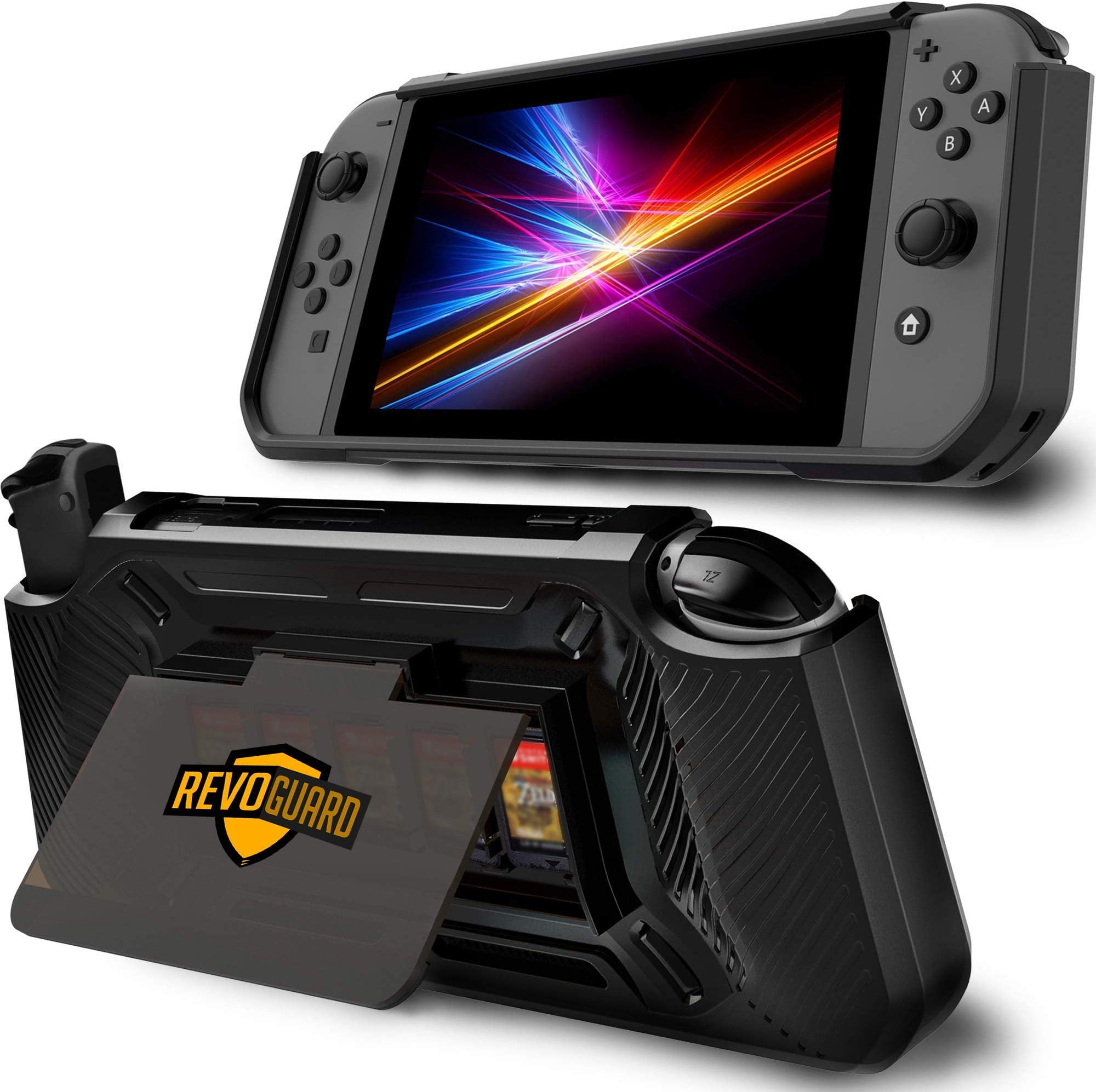RevoGuard Switch Case for Nintendo with Stand [Stores 5 Games] Slim Compact  Multi Angle Protective Carry Cover Holder - Black [2019 Model]