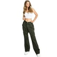 thumbnail image 1 of Revolt PLUS SIZE Women's Juniors Baggy Straight Leg Carpenter Cargo Pants (Olive, 18 Plus), 1 of 9