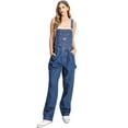 thumbnail image 1 of Revolt Plus Size Women's Juniors Baggy Straight Leg Denim Overalls (14, Denim/Gold ST), 1 of 5