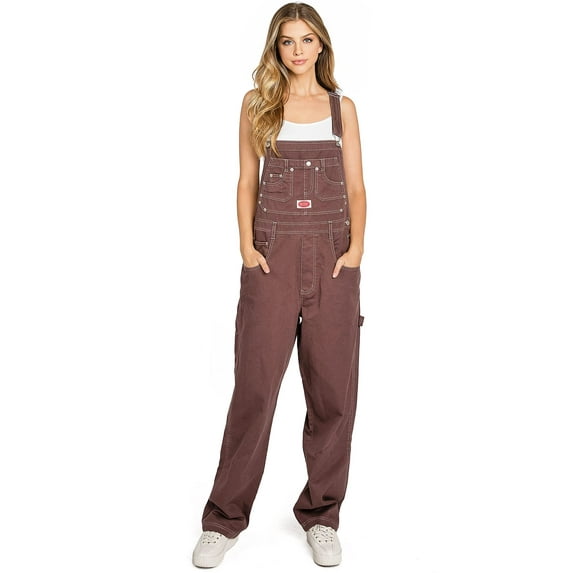 Revolt Plus Size Women's Juniors Baggy Straight Leg Overalls (14, Plum)