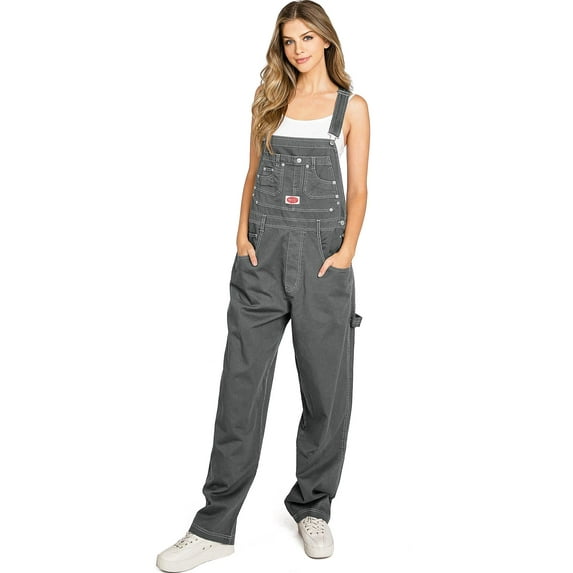 Revolt Plus Size Women's Juniors Baggy Straight Leg Overalls (16, Dark Gray)
