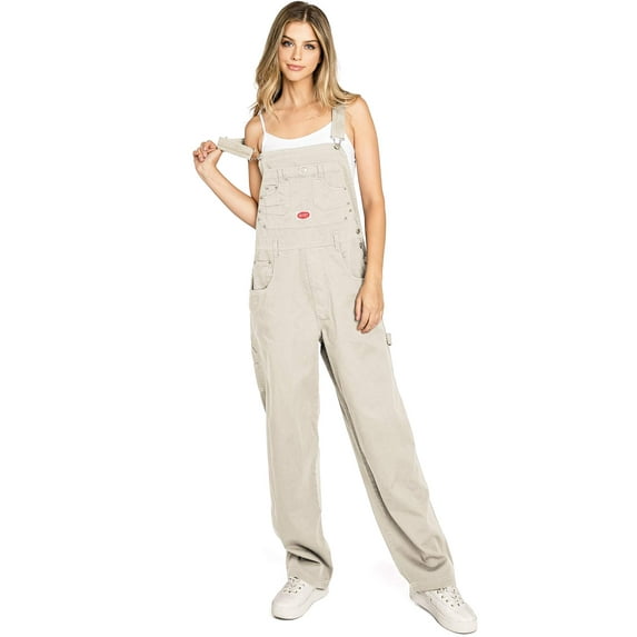 Revolt Plus Size Women's Juniors Baggy Straight Leg Overalls (20, Khaki)