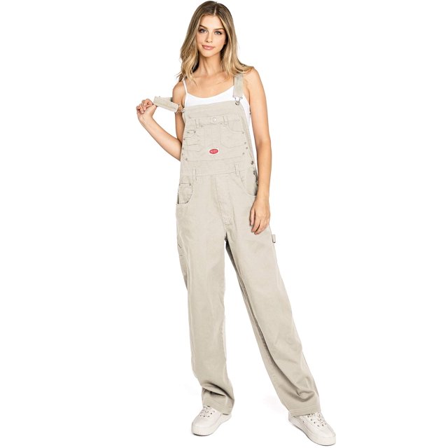Revolt Plus Size Women's Juniors Baggy Straight Leg Overalls (20, Khaki