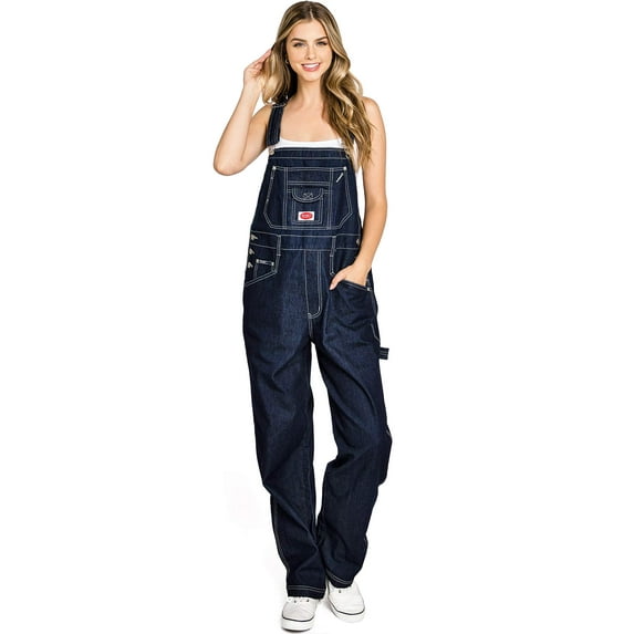 Revolt Plus Size Women's Juniors Baggy Straight Leg Twill Overalls (18, Dark Denim)