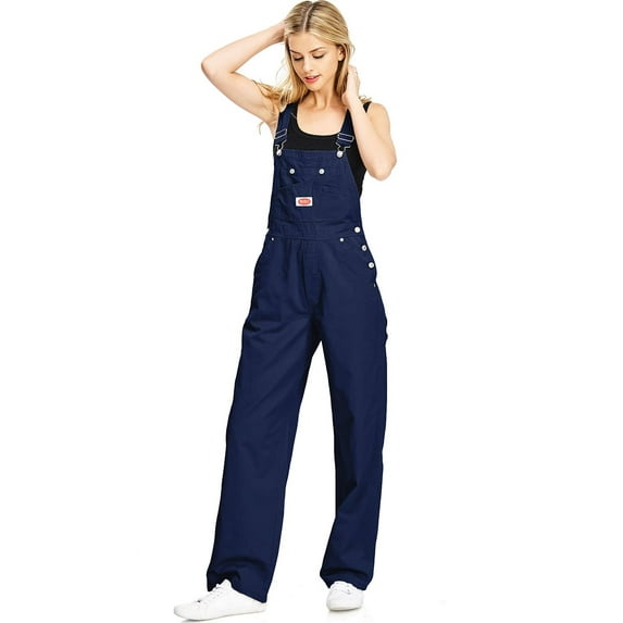 Revolt Plus Size Women's Juniors Baggy Straight Leg Twill Overalls (Navy Twill, 14)