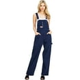 thumbnail image 1 of Revolt Women's Juniors 90s Baggy Straight Leg Twill Overalls (Navy, Small), 1 of 3