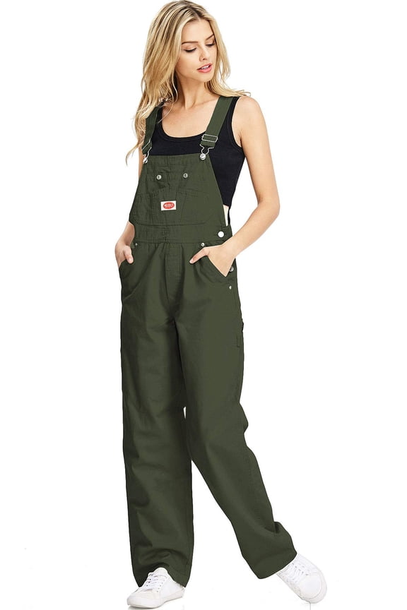 Revolt Women's Juniors Baggy Straight Leg Twill Overalls (14, Olive)