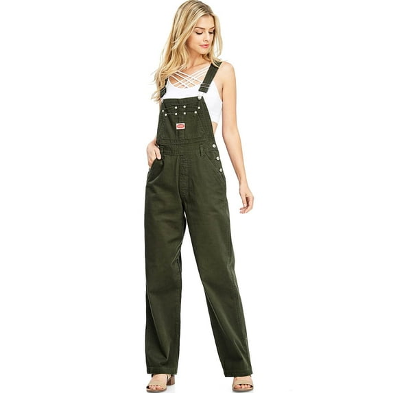 Revolt Women's Juniors Baggy Straight Leg Twill Overalls (16, Olive)