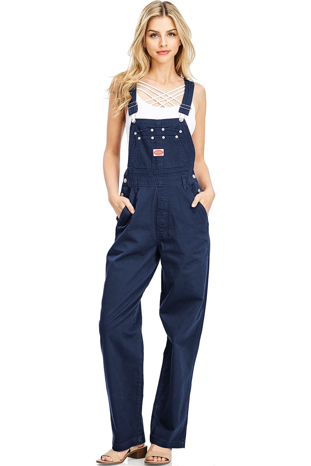 Revolt Women's Juniors Baggy Straight Leg Twill Overalls (18, Navy)