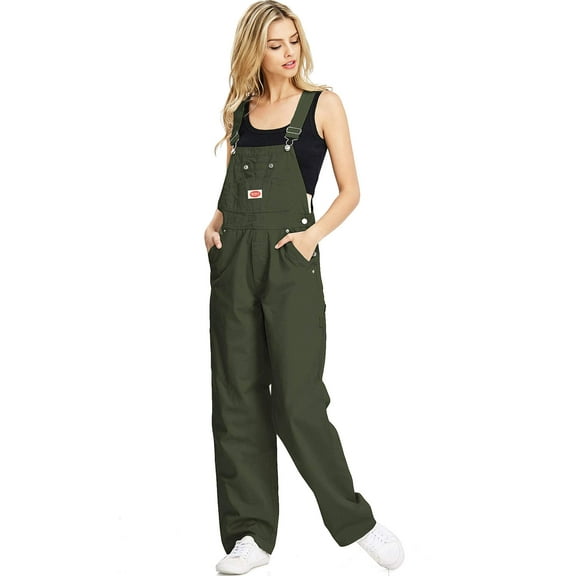 Revolt Women's Juniors Baggy Straight Leg Twill Overalls (18 Olive)